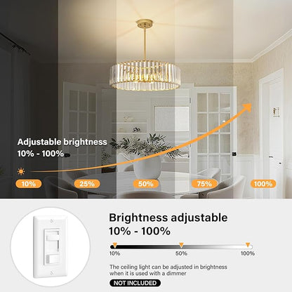 YURNYQ Glod Crystal Ceiling Light Fixture, Modern Semi Flush Chandelier, Round Hanging Lighting Chandeliers for Dining Room, Kitchen, Bedroom, 6-Light, 19.68 Inch