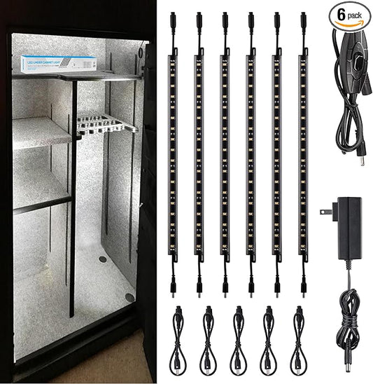 TORCHSTAR LED Safe Lighting Kit, (6) 12 Inch Linkable Light Bars + Rocker Switch + UL Power Adapter, 900LM, Input 100-240V, for Under Cabinet Gun Safe Locker Closet Showcase, 5000K Daylight