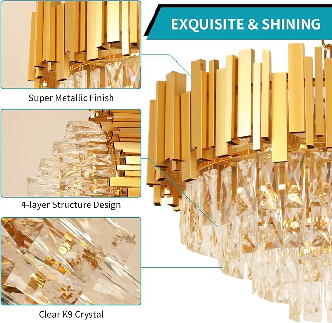 Depuley Modern Gold Crystal Chandelier: 6-Light 4-Tier Flush Mount Chandelier 12 Inch Luxury Round Hanging Pendant Light Fixture for Porch Bedroom Dining Room Foyer Included Bulbs