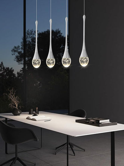 ykolupty Dining Room Light Fixture 4-Light Silver Kitchen Island Lighting Industrial Linear Crystal Chandeliers for Dining Room Pendant Light Fixture for Living Room Hallway Bedroom