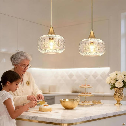 Vintage Gold Pendant Light with Clear Glass, Adjustable Pendant Lighting for Kitchen Island Brushed Pendant Lights Convertible Ceiling Mount Or Hanging Fixture for Hallway Bathroom,Brown Bronze
