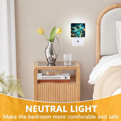 Dragonfly Night Light, Plug-into Fantasy Dragonfly Nightlight White LED Lamp, Energy Efficient Decor Desk Lamp for Bedroom Hallway Stairs Bathroom