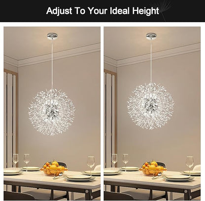 Modern Firework Chrome Crystal Chandeliers, Sputnik Dandelion Chandelier Light Fixture Pendant Lighting for Dining Room, Living Room, Bedroom, Kitchen, Restaurant- 12 Lights