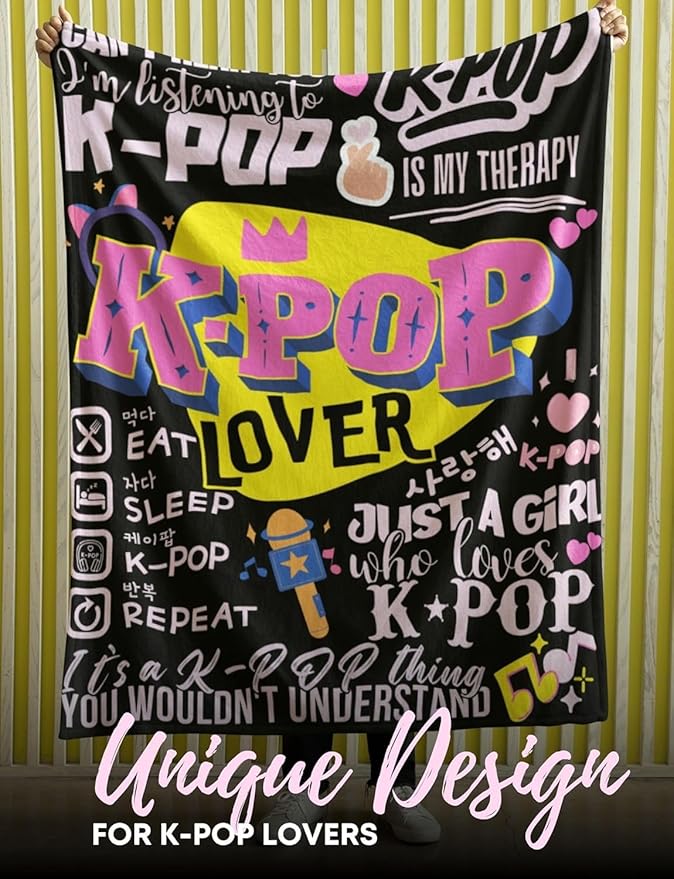 Huglanket Kpop Gifts for Teen Girl K Pop Lovers, Kpop Merch Stuff Blanket for Women for Birthday, Christmas, Violet, 60"x 80"