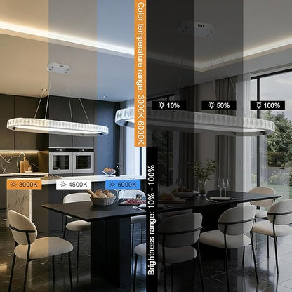 Modern Chandelier Led Crystal Chandelier Light Fixture,Dimmable Modern Led Pendant Light for Kitchen Island Lighting Silver Linear Led Chandelier for Dining Room 3000K-6500K Color Changing