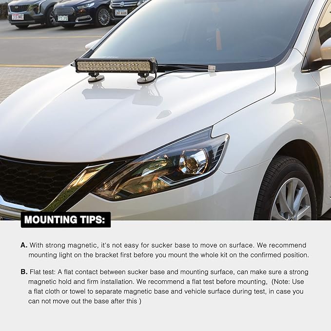 Nilight 2PCS Magnetic Base LED Light Bar Mounting Brackets, Powerful Sucker Holder for Bottom-Mounted Offroad Work Auxiliary Lamps Mounts on Hood A-Pillar