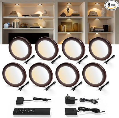 V4light Smart LED Puck Lights, Under Cabinet Lighting with Remote Control, Color Temperature Adjustable, Works with Alexa & Google Home, Plug-in Lights for Kitchen, Counter, Closet, Shelf (8 Pack)