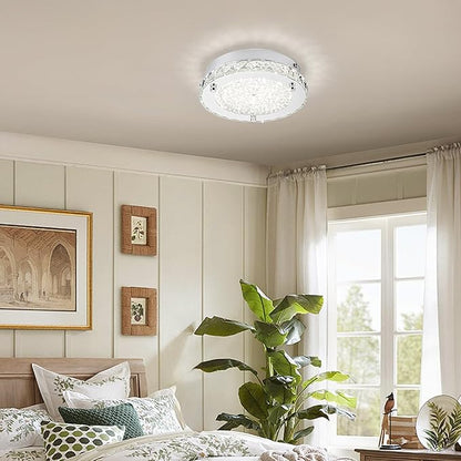 Flush Mount Crystal Ceiling Light Modern Ceiling Light Hallway Light Fixtures LED 4000K Round Ceiling Light 8 Inch for Small Space, Bedroom, Foyer, Entryway, Kitchen