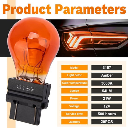 ecocstm 20 PCS 3157 Tail Light Bulb, Miniature 4157 Brake Light Bulb, Waterproof 3157 4157 Turn Signal Bulb, Automotive Side Marker Tail Light Replacement for Truck SUV Car (Amber)