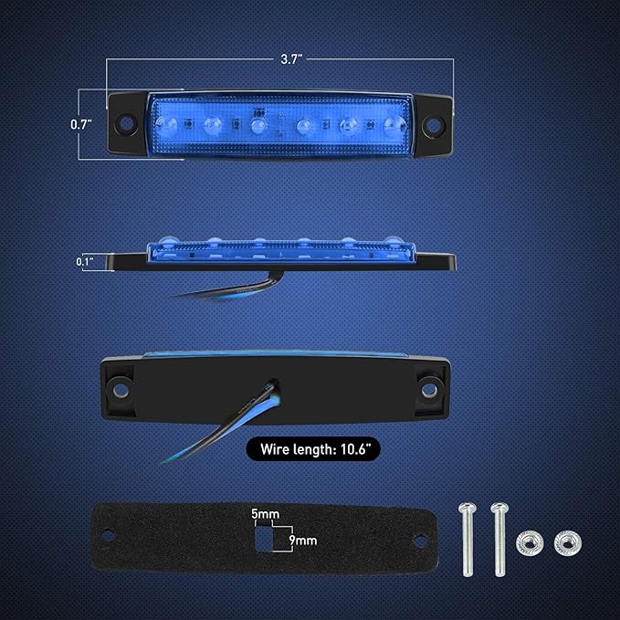 Nilight 10PCS 3.8" 6 LED Blue Indicator Light Truck Camper Side Marker Clearance Lights for Marine Boat Stern Yacht Kayak Sailboat Trailer Bus RV