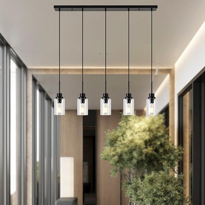 Black Dimmable Pendant Lighting for Kitchen Island, 5-Light Modern Pendant Lights for Kitchen Restaurant Living Room with Clear Glass Shade