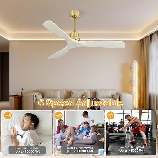 Sofucor Smart Ceiling Fan no Lights, 52" Low Profile Ceiling Fans with Remote, Compatible with Alexa/Google/App, 6-Speed Timing Reversible DC Motor for Bedroom Living Room Patio Indoor Outdoor