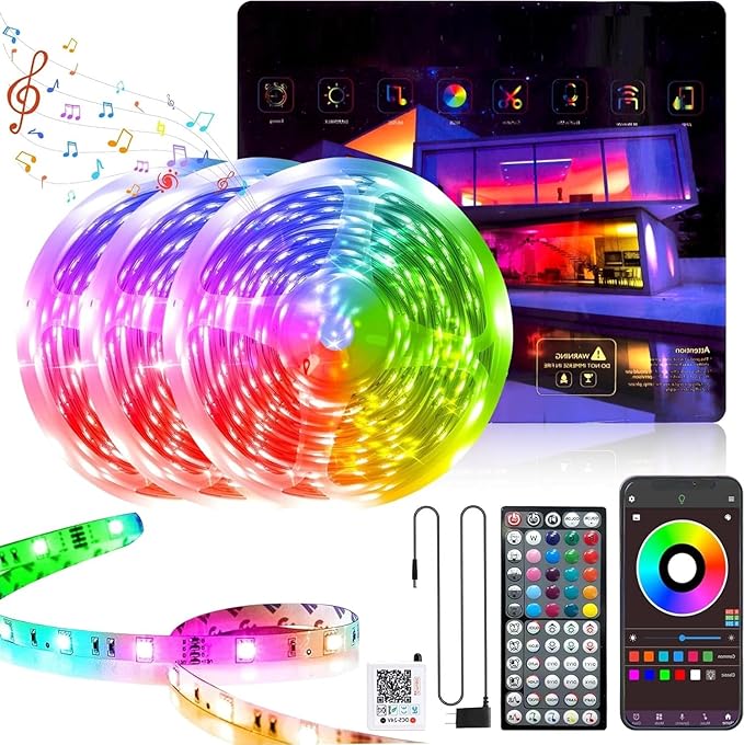 GANZQH Music Sync Color Changing Led Lights for Bedroom 300ft (3 Rolls of 100ft), LED Strip Lights with Remote and App Control, Led Light Strip for Room, Christmas, Home Decor