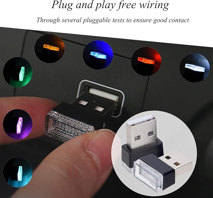 Febrytold 2 Pcs White Universal Mini USB LED Car Interior Ambient Atmosphere Lights for Car Interior Trunk Ambient Atmosphere