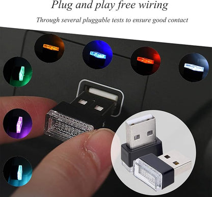 Febrytold 2 Pcs Blue Universal Mini USB LED Car Interior Ambient Atmosphere Lights for Car Interior Trunk Ambient Atmosphere
