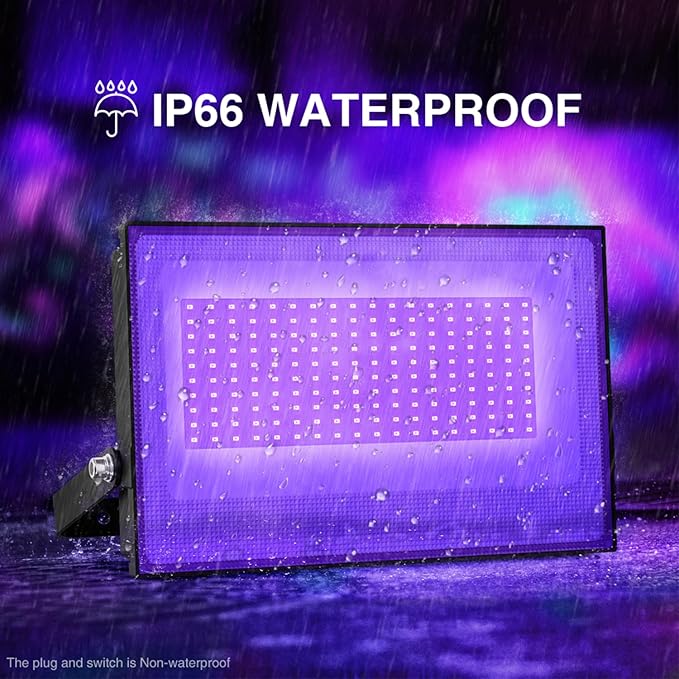 Onforu 2 Pack 100W LED Black Light, Blacklights Flood Light with Plug, IP66 Waterproof Black Flood Lights Neon Glow for Party, Birthday, Halloween, Fluorescent Poster, Body Paint