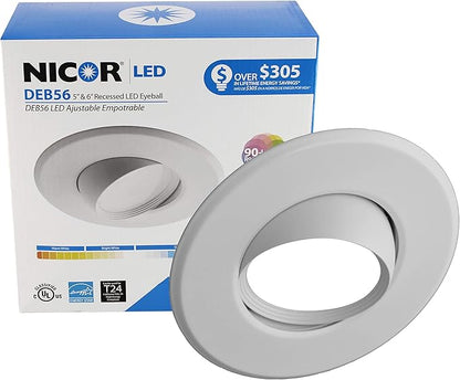 NICOR Lighting 5/6 inch Adjustable LED Eyeball Retrofit Downlight Kit in 4000K (DEB56-20-120-4K-WH)