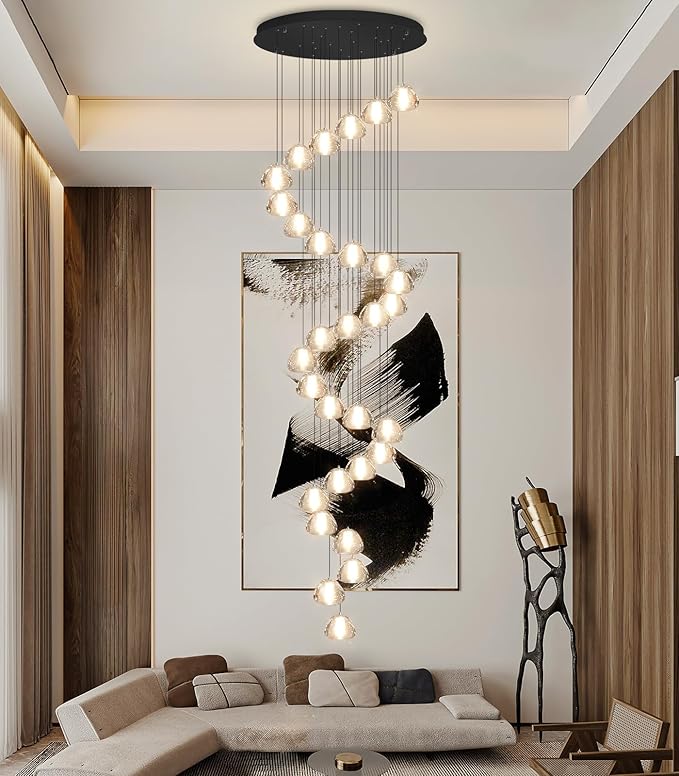 197'' Long Large Crystal Chandeliers 30-Lights LED Chandeliers for High Ceiling Handing Light Fixture for Entrance Hallway Foyer Staircase