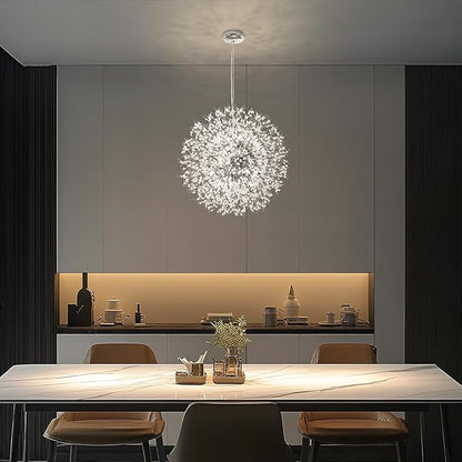 Qamra Modern Crystal Chandeliers, Chrome Firework Dandelion Sputnik Chandelier Light Fixture Pendant Lighting for Dining Room, Bedroom, Kitchen, Living Room(16-Light, Chrome)