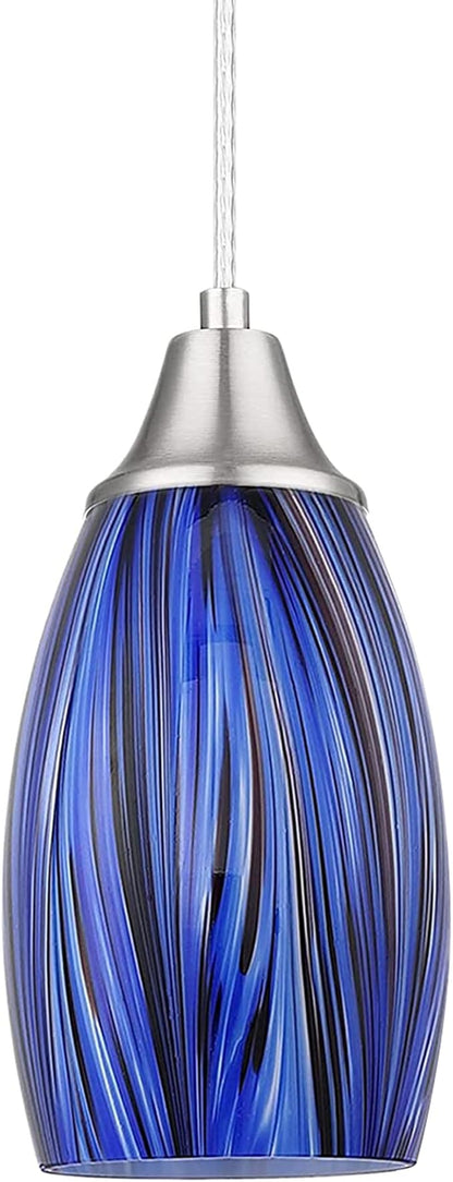 karyfine Mini Art Glass Dark Blue Pendant Lights Kitchen Island Hand Blown Mini Glass Pendant Lights with Brush Nickel Finish Adjustable Cord for Kitchen Over Sink,Hallway,Dining Room,Stairsway