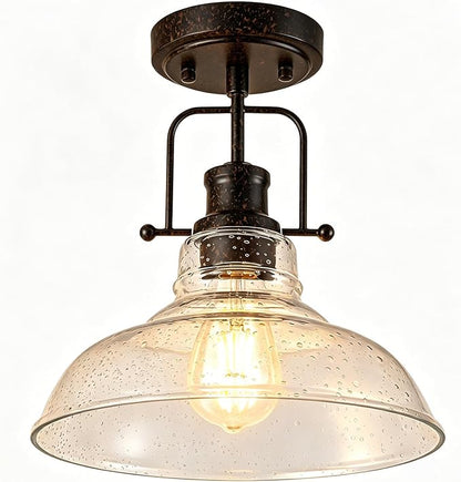 WILON Rustic Seeded Ceiling Light Farmhouse Rust Semi Flush Mount Ceiling Lights, Kitchen Lighting Fixtures Ceiling Lamp for Sink Foyer Entryway Bathroom Laundry Room Hallway