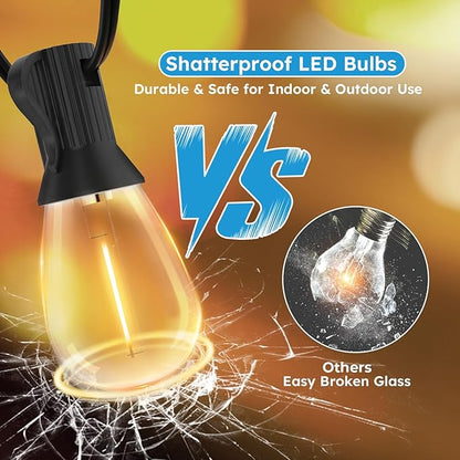 GvvooHome LED Outdoor String Lights, 100FT Waterproof Patio Lights with 32 Shatterproof S11 Plastic Bulbs, 2700K Warm White Edison Hanging Lights for Backyard, Garden, Porch, Bistro
