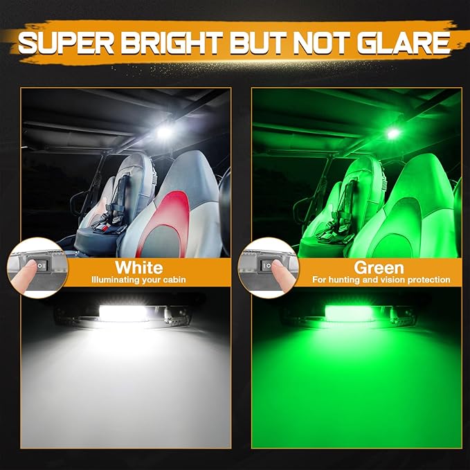 UTV Interior Light Universal Roll Bar Mount UTV Dome Light Utility Roll Cage Courtesy Lights for Polaris RZR ATV Can-Am Kawasaki Trucks Car Off Road Golf Cart - White/Green