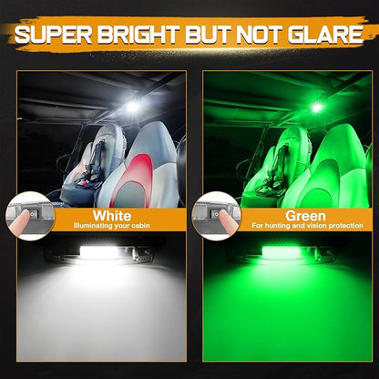 UTV Interior Light Universal Roll Bar Mount UTV Dome Light Utility Roll Cage Courtesy Lights for Polaris RZR ATV Can-Am Kawasaki Trucks Car Off Road Golf Cart - White/Green