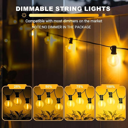 LAMPHOME 2PACK Yellow Outdoor String Lights, 26FT 13 G40 Gold Shatterproof Patio Lights, IP65 Waterproof Dimmable Connectable Globe LED Hanging Lights for Backyard, Bistro, Porch, Deck, Balcony