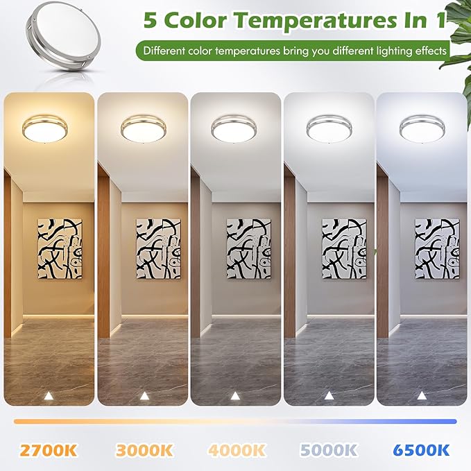 1-Pack 36W LED Ceiling Light Fixture (450W Equiv), 12IN Modern Flush Mount Ceiling Lights, Dimmable Ceiling Lamps Super Bright 3200LM, 2700K/3000K/4000K/5000K/6500K Adjustable for Bedroom Kitchen