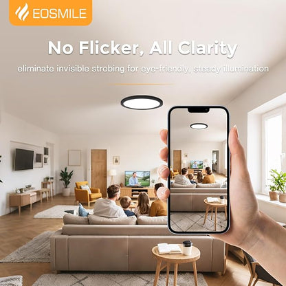 2Pack 12 Inch LED Flush Mount Ceiling Light, 25W, 3000LM, CRI 95+, 2700K-5000K 5CCT & Dimmable, Black Round Surface Flat Panel Light for Hallway, Kitchen, Bedroom, Laundry Room