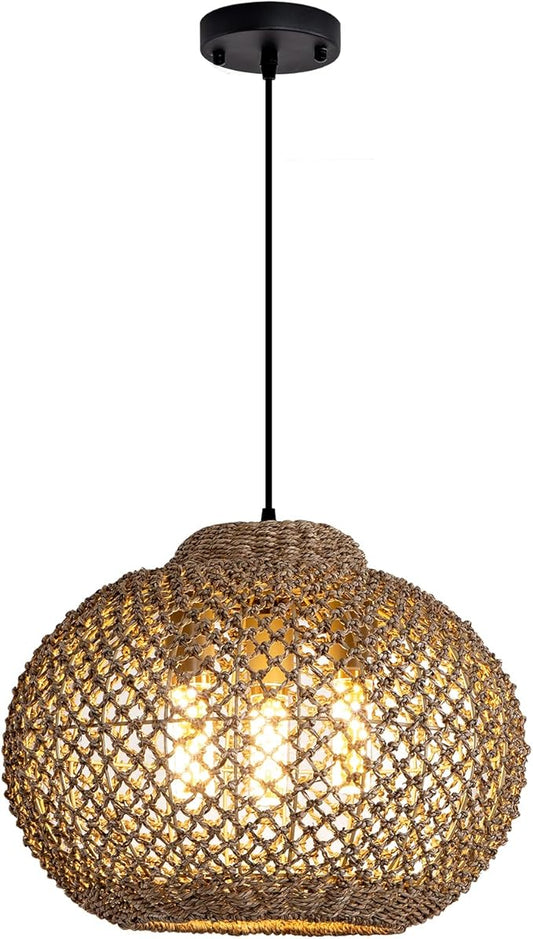 3-Light Rattan Pendant Light, 16.54" Hand-Woven Wicker Chandelier, Boho Basket Pendant Light for Dining Room Bedroom, Living Room, Bedroom, Kitchen, Farmhouse