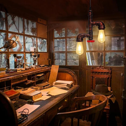 Kawell Vintage Pendant Light Fixtures Industrial Retro Ceiling Chandelier Creative Water Pipe Hanging Light Fixtures Art Deco Iron E26 60W Max for Bedroom Cafe Bar Restaurant Kitchen, Rust Color