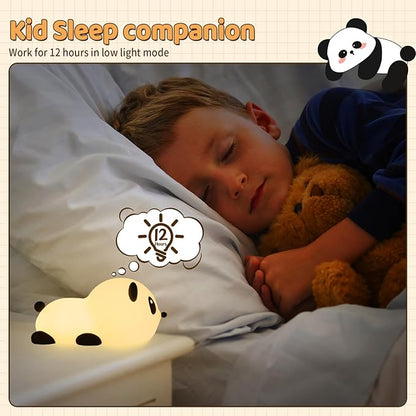 Panda Night Light for Kids: Squishy Silicone Animal Light,7 Soft Colors,Tap Control,Rechargeable,Sleep Timer,Battery Baby Nightlight for Childrens Room & Nursery,Bedside Touch Lamp