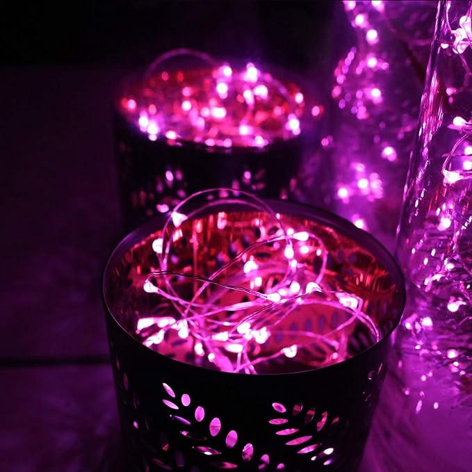 6 Pack Fairy Lights Battery Operated No Remote LED Starry String Lights 30 Micro Starry LEDs on 10ft Copper Wire Light for DIY Wedding Centerpiece Table Decorations (Pink)