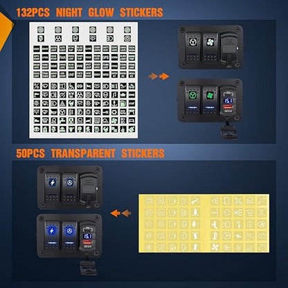 Nilight 2 Gang Rocker Switch Box 12V SPST ON Off PD Type C and QC 3.0 USB Charger Voltmeter Waterproof Aluminum Panel DIY Stickers for Boats Cars RVs Trucks