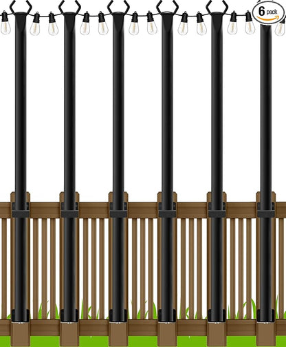 LETIANPAI 6 Pack String Light Poles,5 Ft Metal Poles with Fence Bracket for Outdoor String Lights,Outdoor Light Poles with Fork,Poles/Post/Stand for Outside