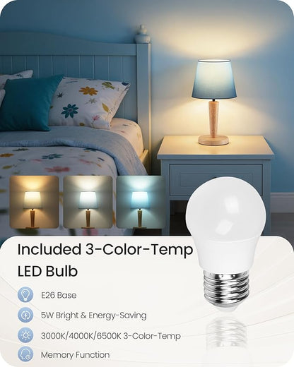 12" Wood Bedside Table Lamps Set of 2, Small Desk Lamps for Small Places, 3 Color Temperatures with Memory, Blue Linen Shade & E26 Bulbs, for Bedroom Living Room Office MU13TLP205