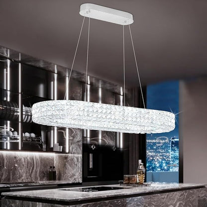 ykolupty Modern Crystal Chandelier, Dia 40" Rectangular Chandelier for Dining Room,Chrome Rectangle Crystal Ceiling Light Luxury Oval Chandeliers for Living Room Kitchen Island