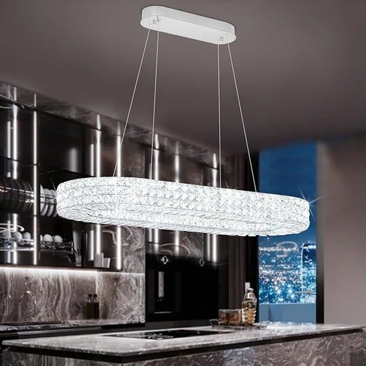 ykolupty Modern Crystal Chandelier, Dia 40" Rectangular Chandelier for Dining Room,Chrome Rectangle Crystal Ceiling Light Luxury Oval Chandeliers for Living Room Kitchen Island