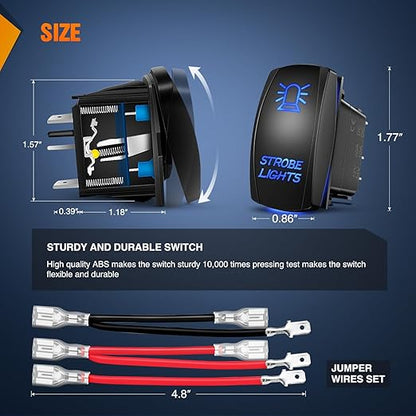 Nilight Strobe Lights Rocker Switch Led Light Bar 5 Pin Laser On Off SPST Switches 20A/12V 10A/24V Blue with Jumper Wires Set for Cars Trucks Boats ATVs UTVs RVs