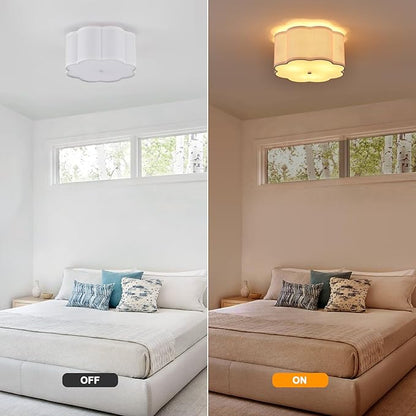 Modern Drum Semi Flush Mount Ceiling Light Fixture Modern 12.99” White 3-Lights Drum Ceiling Lighting Vintage Linen Ceiling Lamp for Kitchen, Basement, Dining Room, Bedroom, Laundry Room