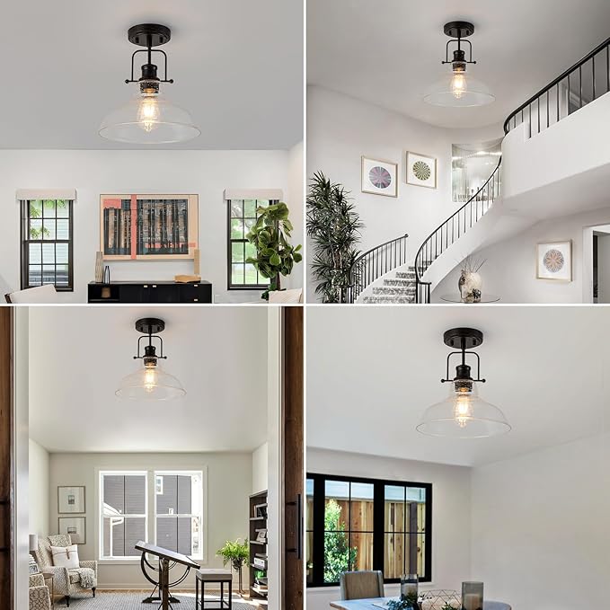 WILON Rustic Seeded Ceiling Light Farmhouse Rust Semi Flush Mount Ceiling Lights, Kitchen Lighting Fixtures Ceiling Lamp for Sink Foyer Entryway Bathroom Laundry Room Hallway
