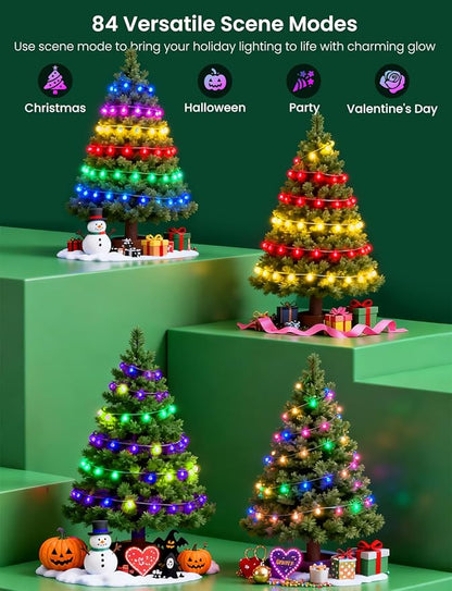 Smart RGB+IC String Lights with 200 LED, Indoor Color Changing Christmas Lights, APP & Remote Control, 84 Scenes, Music Mode, Christmas Tree Decor