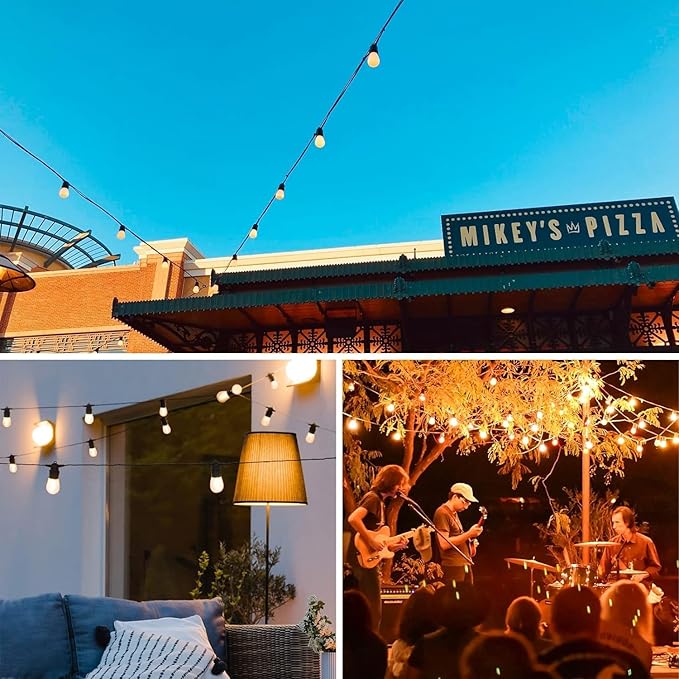 49FT LED Outdoor String Lights with S14 Shatterproof Plastic Bulbs (15+2 Spare) – ETL Listed IP65 Waterproof Patio Lights for Backyard, Cafe, Garden, Party Outdoor Lighting