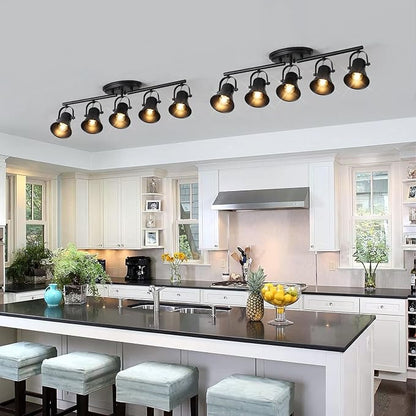 5-Light Track Lighting Kit, Directional Ceiling Light, Industrial Black Kitchen Track Lighting Fixtures Ceiling for Kitchen, Living Room, Dining Room, Hallway.