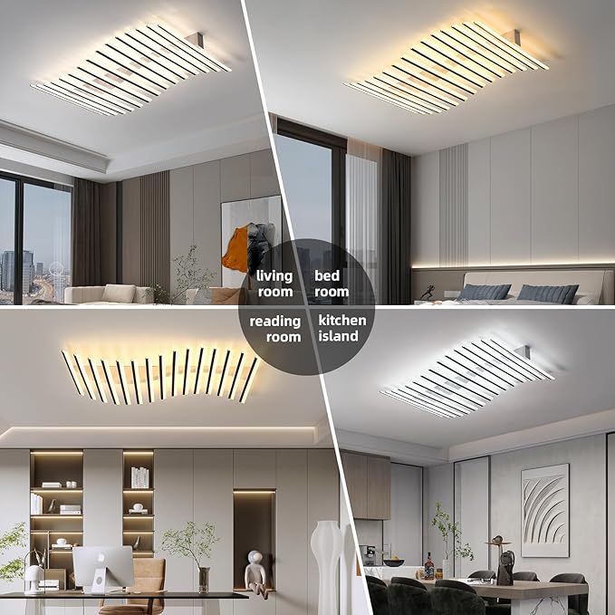 JAYMP 15 Lights Linear Modern Ceiling Light 43.3 inch Dimmable LED Chandelier Semi Flush Mount Light Fixture for Dining Room Kitchen Island Living Room