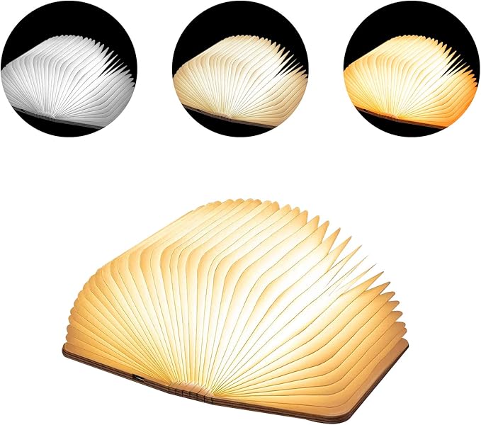 Vergissm Wooden Book Light, 3 Colors Folding Book Lamp, LED Book Light Rechargeable Foldable Paper Lamp for Home Decor Birthday Gifts