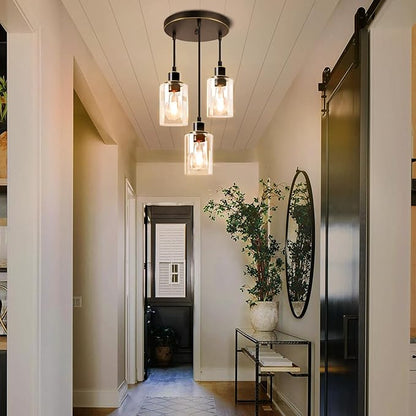 MAXvolador Industrial 3-Light Pendant Light, Adjustable Hanging Light Fixture with Clear Glass Shade, Pendant Lighting E26 Base Ceiling Lamp, Oil-Rubbed Bronze