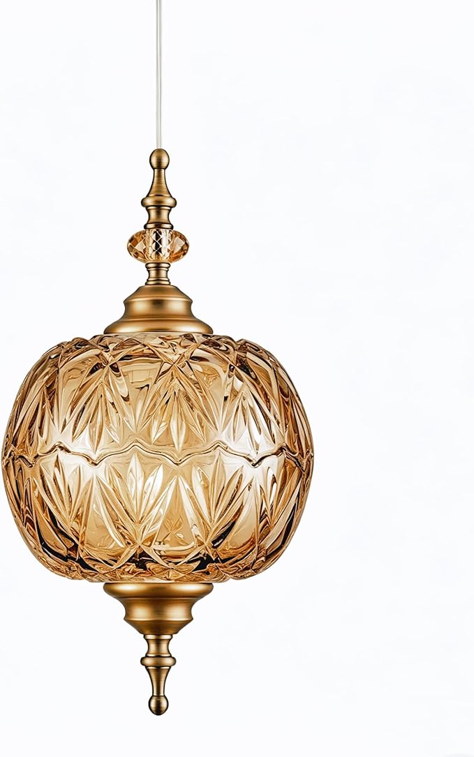 Vintage Abmer Pendant Lights 8.3 inch Delicate Decorative Pattern Glass Ceiling Pendant Lighting Fixtures for Kitchen Bedroom Dinning Room with Original Design